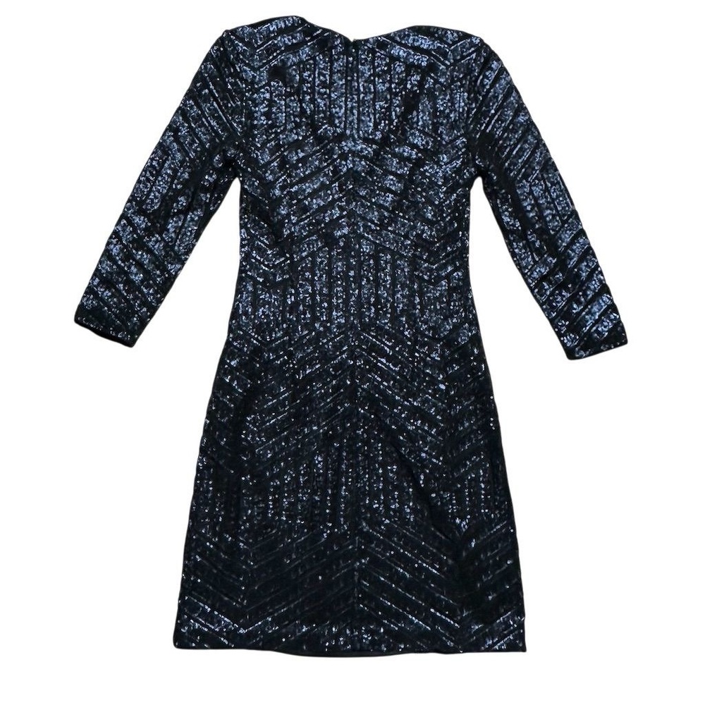 Alberto Makali Women's M Black Blue Chevron Sequin V-Neck Knee Length Dress